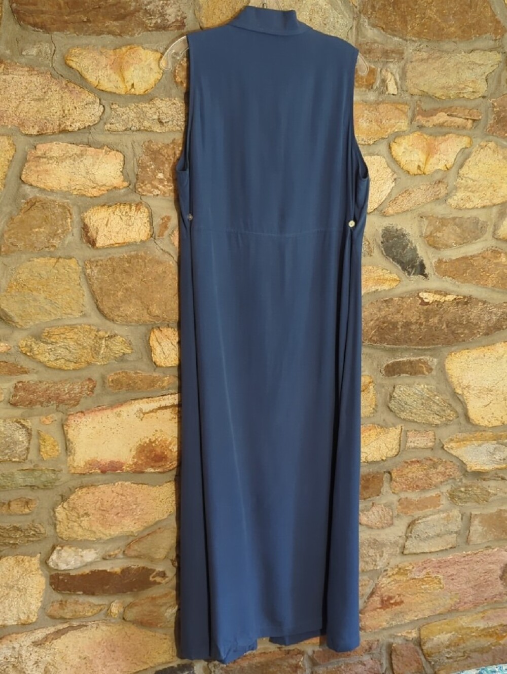 100% Silk Natural Instincts Blue Button-Front Maxi Dress - Picture 7 of 10
